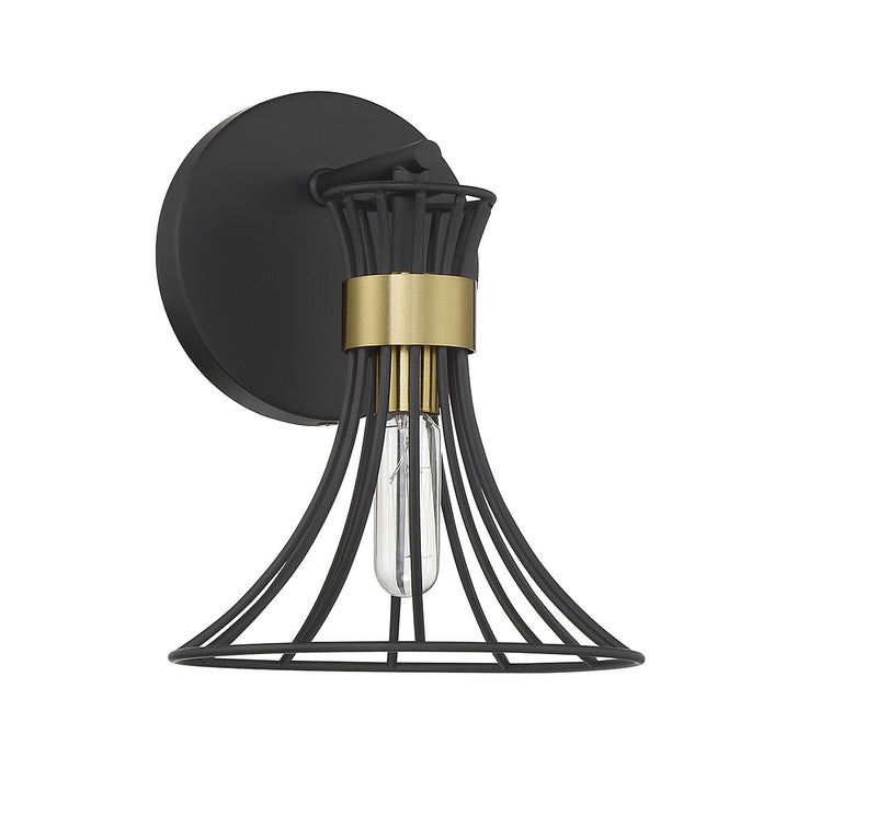 One Light Wall Sconce<br /><span style="color:#4AB0CE;">Entrega: 4-10 dias en USA</span><br /><span style="color:#4AB0CE;font-size:60%;">PREGUNTE POR ENTREGA EN PANAMA</span><br />Collection: Breur<br />Finish: Matte Black with Warm Brass