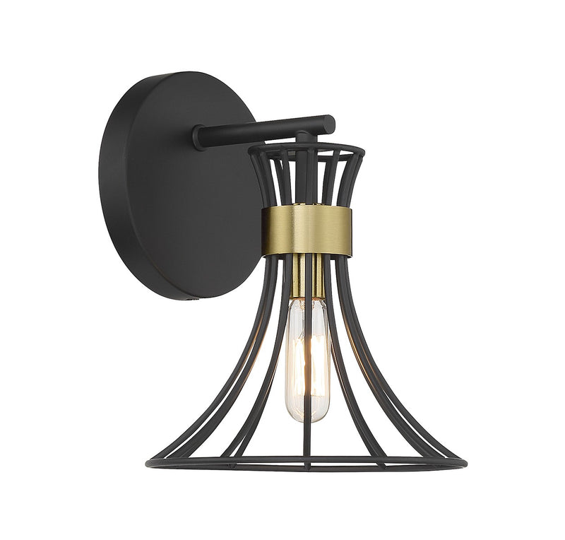 One Light Wall Sconce<br /><span style="color:#4AB0CE;">Entrega: 4-10 dias en USA</span><br /><span style="color:#4AB0CE;font-size:60%;">PREGUNTE POR ENTREGA EN PANAMA</span><br />Collection: Breur<br />Finish: Matte Black with Warm Brass