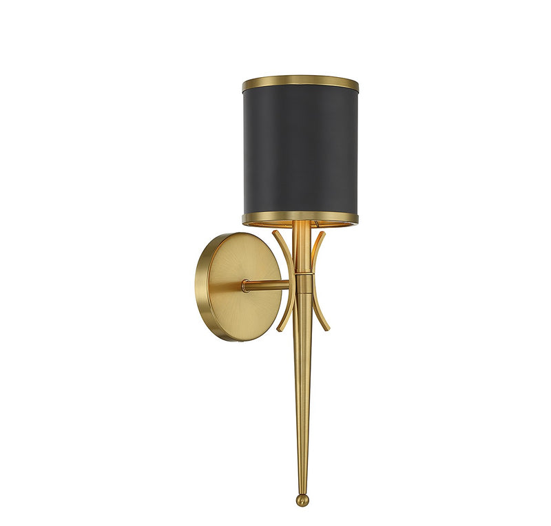 One Light Wall Sconce<br /><span style="color:#4AB0CE;">Entrega: 4-10 dias en USA</span><br /><span style="color:#4AB0CE;font-size:60%;">PREGUNTE POR ENTREGA EN PANAMA</span><br />Collection: Quincy<br />Finish: Matte Black with Warm Brass