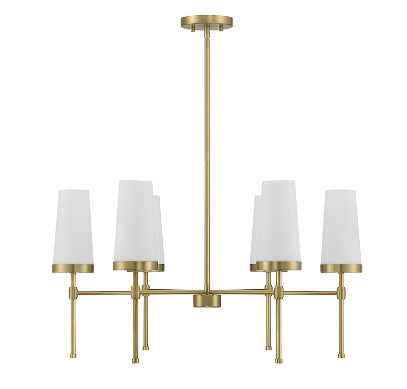 Six Light Chandelier<br /><span style="color:#4AB0CE;">Entrega: 4-10 dias en USA</span><br /><span style="color:#4AB0CE;font-size:60%;">PREGUNTE POR ENTREGA EN PANAMA</span><br />Collection: Haynes<br />Finish: Warm Brass