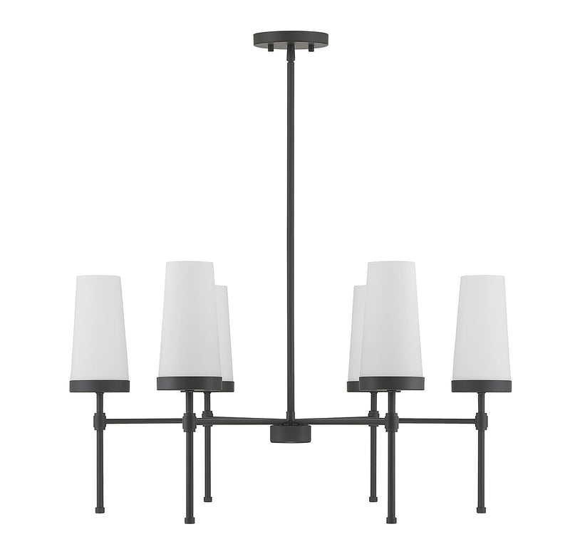 Six Light Chandelier<br /><span style="color:#4AB0CE;">Entrega: 4-10 dias en USA</span><br /><span style="color:#4AB0CE;font-size:60%;">PREGUNTE POR ENTREGA EN PANAMA</span><br />Collection: Haynes<br />Finish: Matte Black