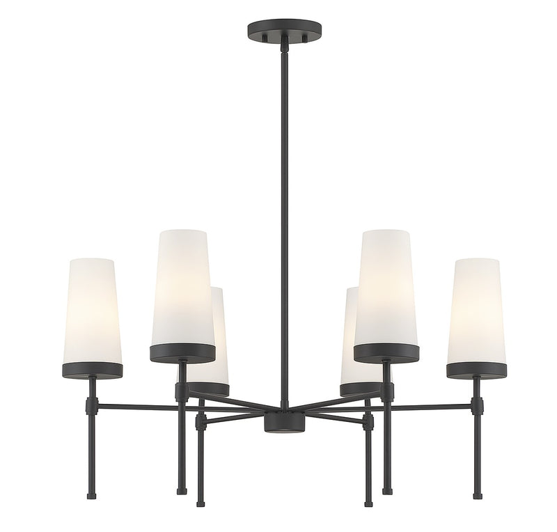 Six Light Chandelier<br /><span style="color:#4AB0CE;">Entrega: 4-10 dias en USA</span><br /><span style="color:#4AB0CE;font-size:60%;">PREGUNTE POR ENTREGA EN PANAMA</span><br />Collection: Haynes<br />Finish: Matte Black