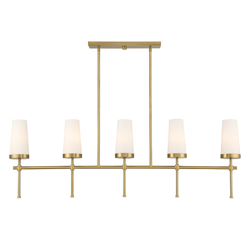 Five Light Linear Chandelier<br /><span style="color:#4AB0CE;">Entrega: 4-10 dias en USA</span><br /><span style="color:#4AB0CE;font-size:60%;">PREGUNTE POR ENTREGA EN PANAMA</span><br />Collection: Haynes<br />Finish: Warm Brass