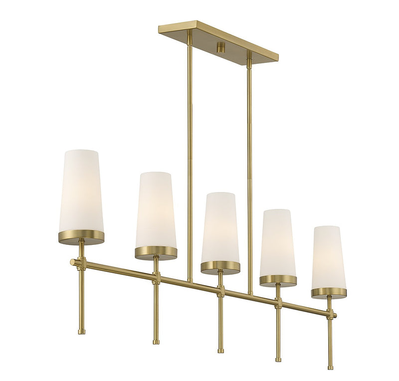 Five Light Linear Chandelier<br /><span style="color:#4AB0CE;">Entrega: 4-10 dias en USA</span><br /><span style="color:#4AB0CE;font-size:60%;">PREGUNTE POR ENTREGA EN PANAMA</span><br />Collection: Haynes<br />Finish: Warm Brass