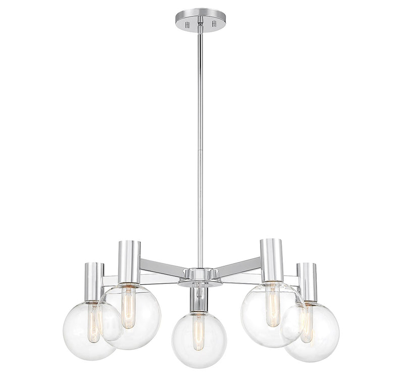 Five Light Chandelier<br /><span style="color:#4AB0CE;">Entrega: 4-10 dias en USA</span><br /><span style="color:#4AB0CE;font-size:60%;">PREGUNTE POR ENTREGA EN PANAMA</span><br />Collection: Wright<br />Finish: Chrome