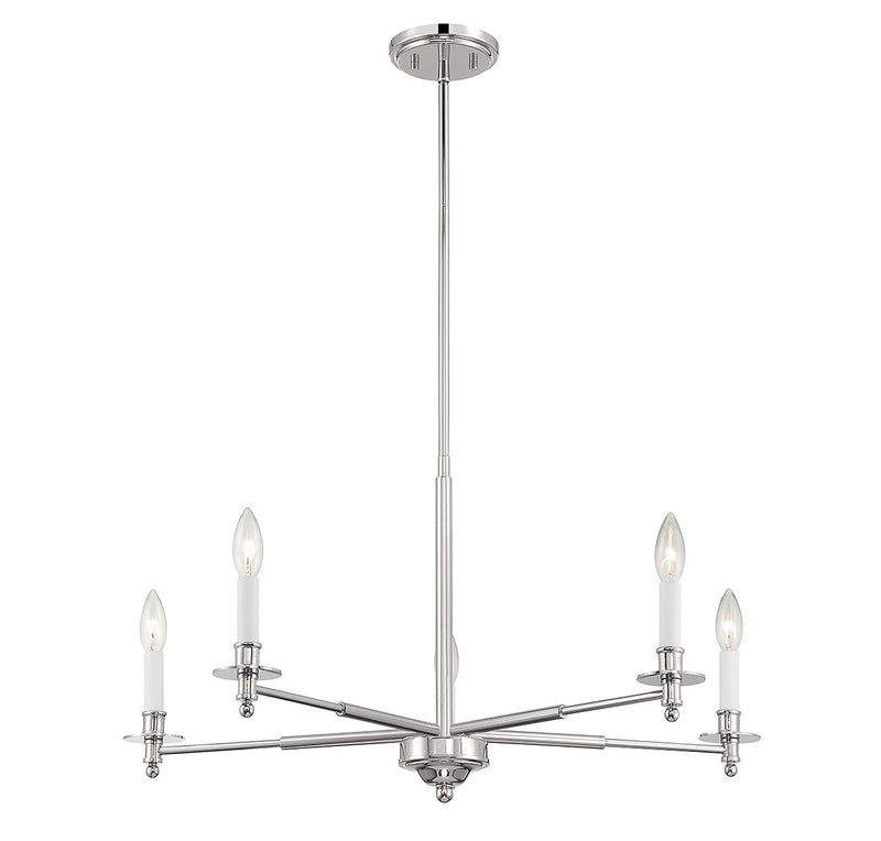 Five Light Chandelier<br /><span style="color:#4AB0CE;">Entrega: 4-10 dias en USA</span><br /><span style="color:#4AB0CE;font-size:60%;">PREGUNTE POR ENTREGA EN PANAMA</span><br />Collection: Jasmine<br />Finish: Polished Nickel