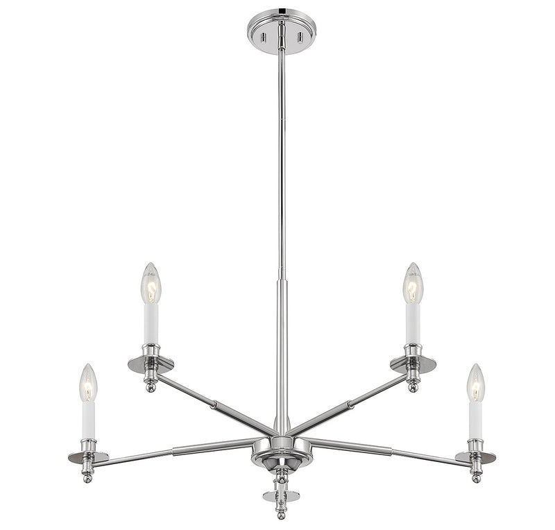 Five Light Chandelier<br /><span style="color:#4AB0CE;">Entrega: 4-10 dias en USA</span><br /><span style="color:#4AB0CE;font-size:60%;">PREGUNTE POR ENTREGA EN PANAMA</span><br />Collection: Jasmine<br />Finish: Polished Nickel