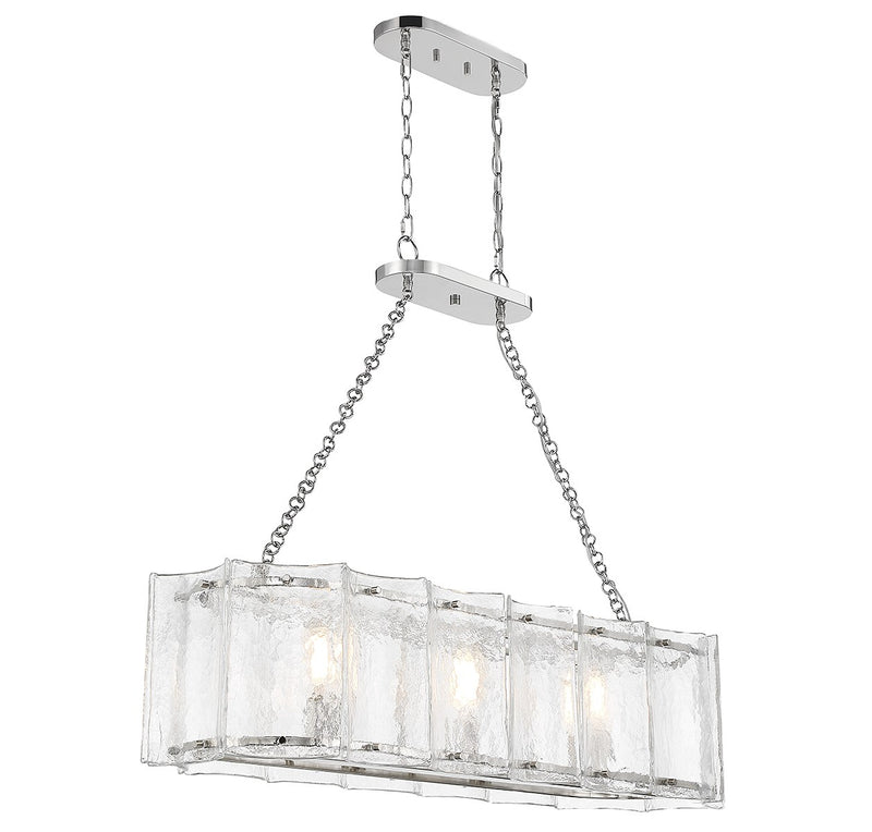 Three Light Linear Chandelier<br /><span style="color:#4AB0CE;">Entrega: 4-10 dias en USA</span><br /><span style="color:#4AB0CE;font-size:60%;">PREGUNTE POR ENTREGA EN PANAMA</span><br />Collection: Genry<br />Finish: Polished Nickel