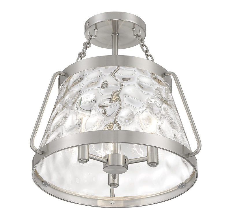 Three Light Semi-Flush Mount<br /><span style="color:#4AB0CE;">Entrega: 4-10 dias en USA</span><br /><span style="color:#4AB0CE;font-size:60%;">PREGUNTE POR ENTREGA EN PANAMA</span><br />Collection: Crawford<br />Finish: Satin Nickel