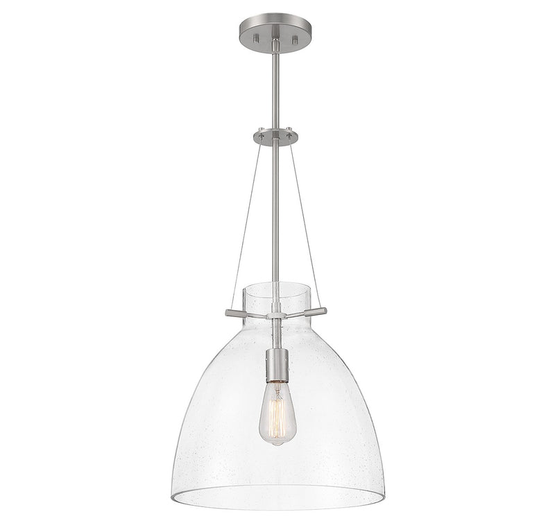 One Light Pendant<br /><span style="color:#4AB0CE;">Entrega: 4-10 dias en USA</span><br /><span style="color:#4AB0CE;font-size:60%;">PREGUNTE POR ENTREGA EN PANAMA</span><br />Collection: Foster<br />Finish: Satin Nickel