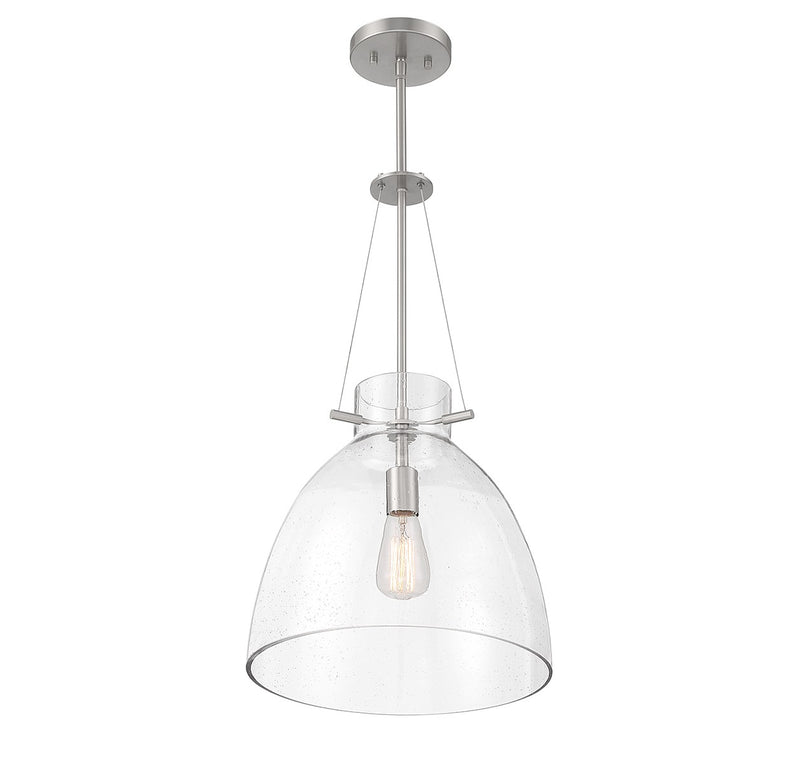 One Light Pendant<br /><span style="color:#4AB0CE;">Entrega: 4-10 dias en USA</span><br /><span style="color:#4AB0CE;font-size:60%;">PREGUNTE POR ENTREGA EN PANAMA</span><br />Collection: Foster<br />Finish: Satin Nickel