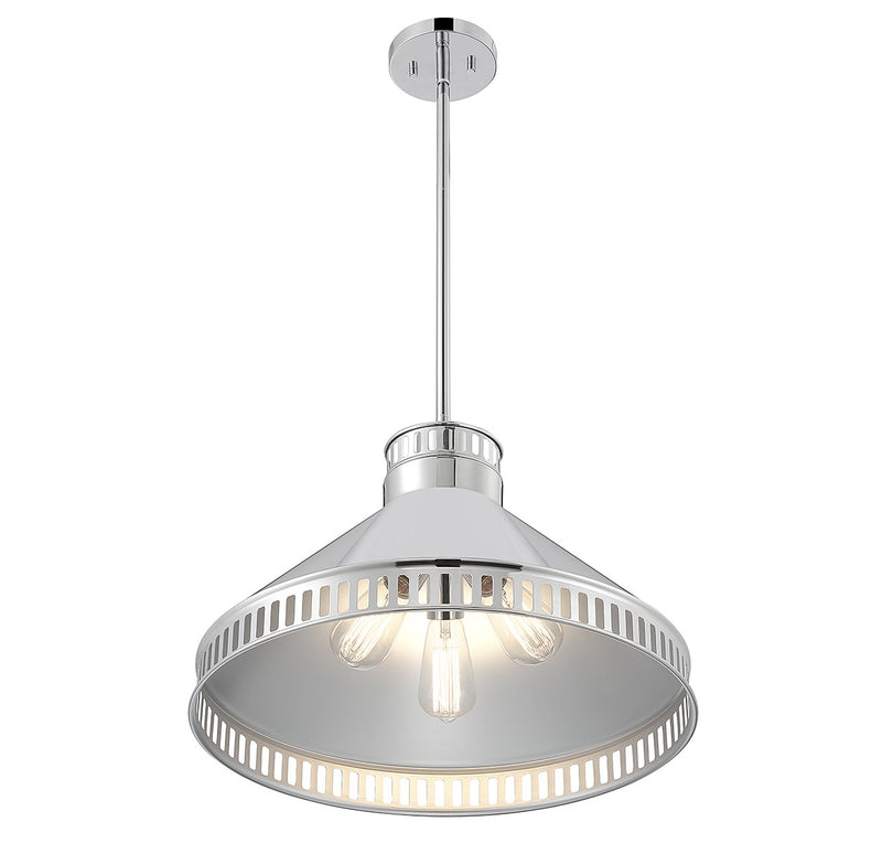 Three Light Pendant<br /><span style="color:#4AB0CE;">Entrega: 4-10 dias en USA</span><br /><span style="color:#4AB0CE;font-size:60%;">PREGUNTE POR ENTREGA EN PANAMA</span><br />Collection: Seagram<br />Finish: Polished Nickel