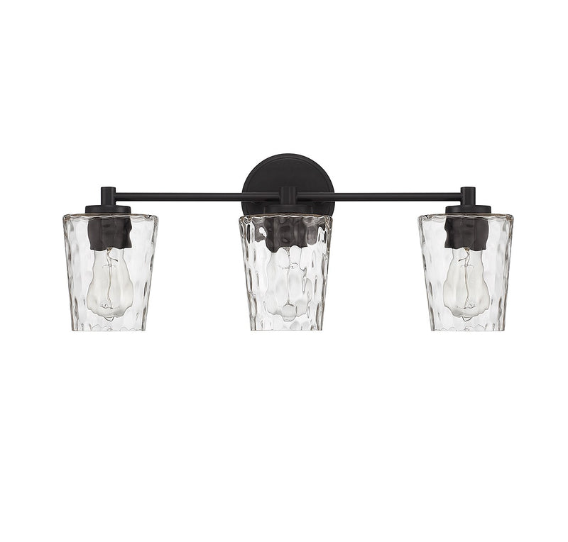 Three Light Bathroom Vanity<br /><span style="color:#4AB0CE;">Entrega: 4-10 dias en USA</span><br /><span style="color:#4AB0CE;font-size:60%;">PREGUNTE POR ENTREGA EN PANAMA</span><br />Collection: Ballas<br />Finish: Matte Black