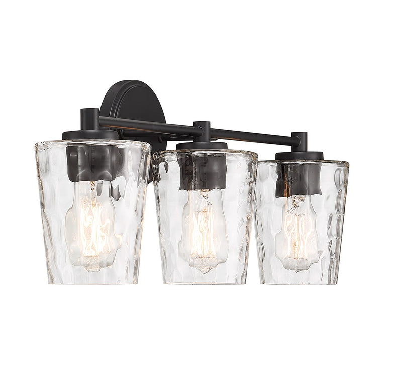 Three Light Bathroom Vanity<br /><span style="color:#4AB0CE;">Entrega: 4-10 dias en USA</span><br /><span style="color:#4AB0CE;font-size:60%;">PREGUNTE POR ENTREGA EN PANAMA</span><br />Collection: Ballas<br />Finish: Matte Black