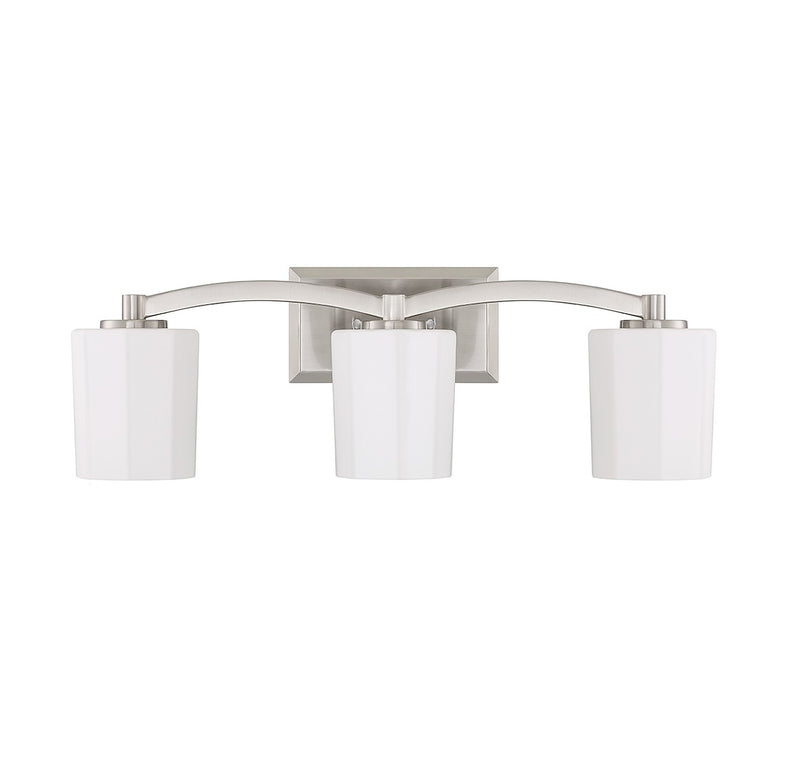 Three Light Bathroom Vanity<br /><span style="color:#4AB0CE;">Entrega: 4-10 dias en USA</span><br /><span style="color:#4AB0CE;font-size:60%;">PREGUNTE POR ENTREGA EN PANAMA</span><br />Collection: Whitney<br />Finish: Satin Nickel