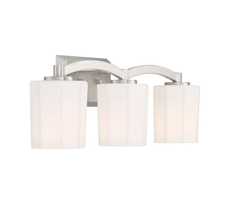 Three Light Bathroom Vanity<br /><span style="color:#4AB0CE;">Entrega: 4-10 dias en USA</span><br /><span style="color:#4AB0CE;font-size:60%;">PREGUNTE POR ENTREGA EN PANAMA</span><br />Collection: Whitney<br />Finish: Satin Nickel