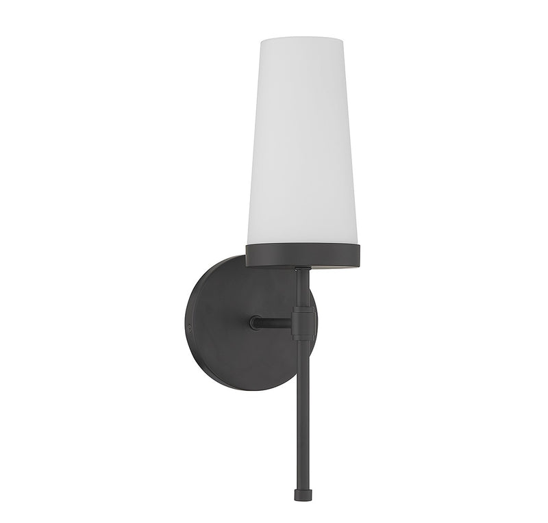 One Light Wall Sconce<br /><span style="color:#4AB0CE;">Entrega: 4-10 dias en USA</span><br /><span style="color:#4AB0CE;font-size:60%;">PREGUNTE POR ENTREGA EN PANAMA</span><br />Collection: Haynes<br />Finish: Matte Black