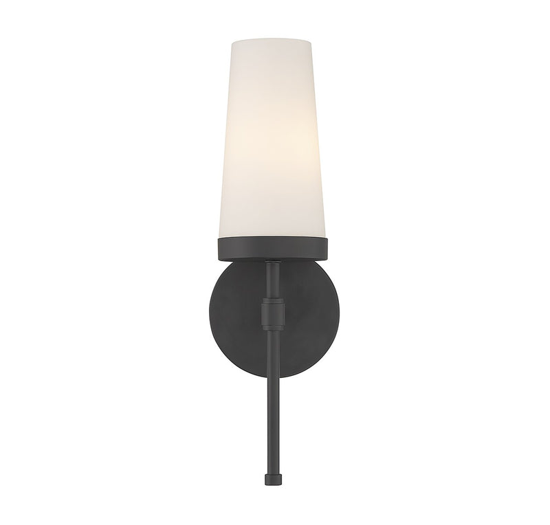 One Light Wall Sconce<br /><span style="color:#4AB0CE;">Entrega: 4-10 dias en USA</span><br /><span style="color:#4AB0CE;font-size:60%;">PREGUNTE POR ENTREGA EN PANAMA</span><br />Collection: Haynes<br />Finish: Matte Black