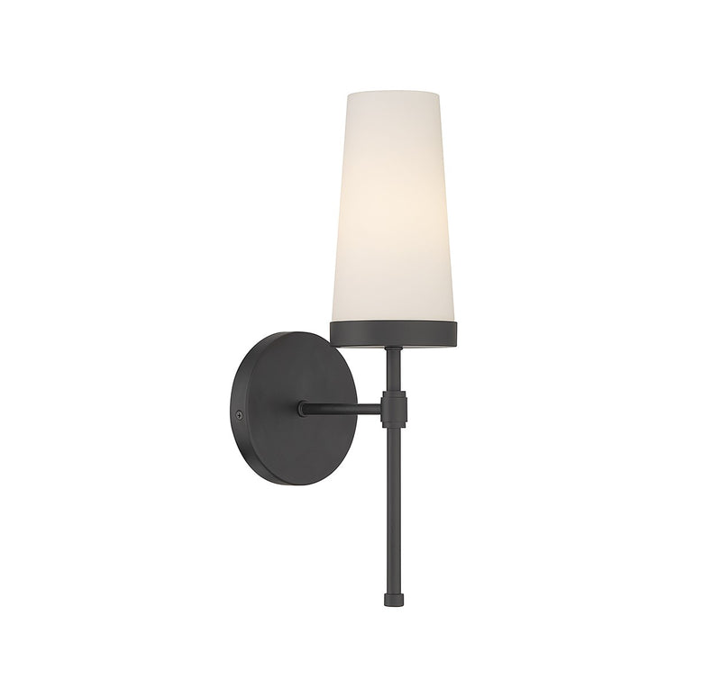 One Light Wall Sconce<br /><span style="color:#4AB0CE;">Entrega: 4-10 dias en USA</span><br /><span style="color:#4AB0CE;font-size:60%;">PREGUNTE POR ENTREGA EN PANAMA</span><br />Collection: Haynes<br />Finish: Matte Black