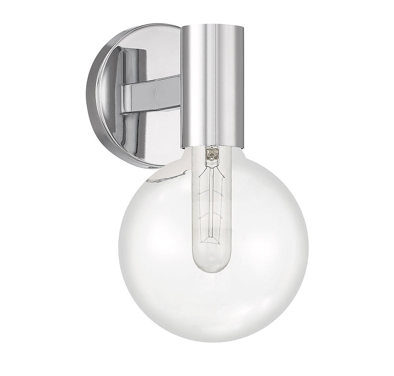 One Light Wall Sconce<br /><span style="color:#4AB0CE;">Entrega: 4-10 dias en USA</span><br /><span style="color:#4AB0CE;font-size:60%;">PREGUNTE POR ENTREGA EN PANAMA</span><br />Collection: Wright<br />Finish: Chrome