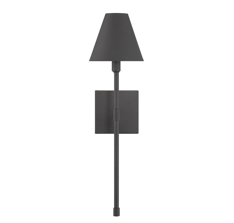 One Light Wall Sconce<br /><span style="color:#4AB0CE;">Entrega: 4-10 dias en USA</span><br /><span style="color:#4AB0CE;font-size:60%;">PREGUNTE POR ENTREGA EN PANAMA</span><br />Collection: Jefferson<br />Finish: Matte Black