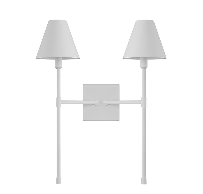 Two Light Wall Sconce<br /><span style="color:#4AB0CE;">Entrega: 4-10 dias en USA</span><br /><span style="color:#4AB0CE;font-size:60%;">PREGUNTE POR ENTREGA EN PANAMA</span><br />Collection: Jefferson<br />Finish: Bisque White