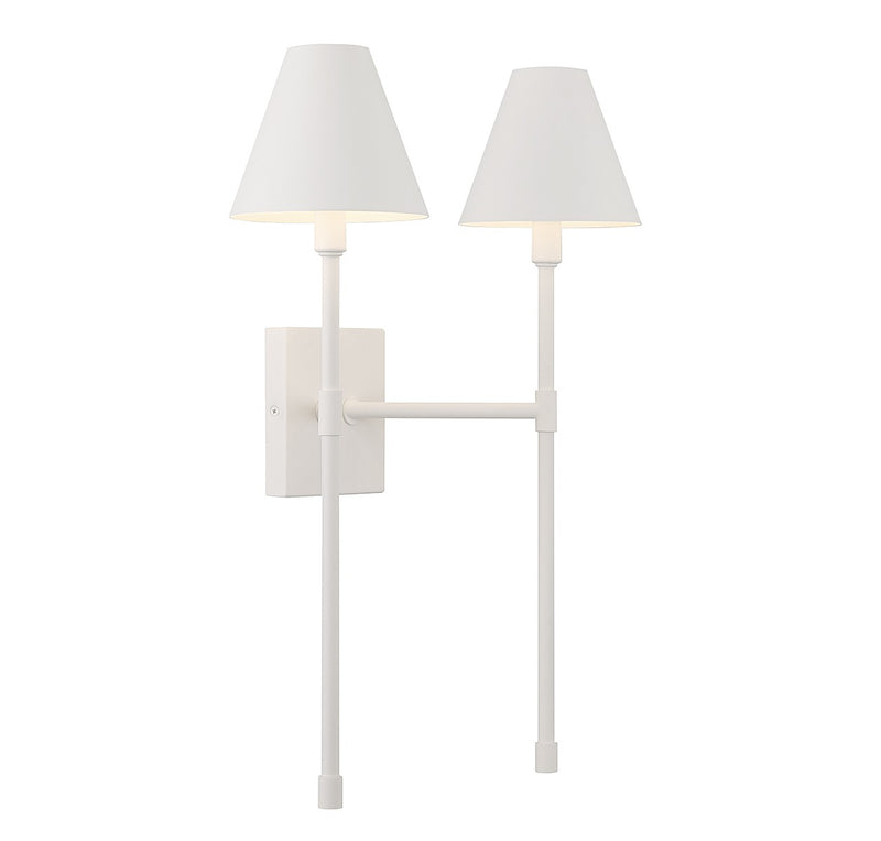 Two Light Wall Sconce<br /><span style="color:#4AB0CE;">Entrega: 4-10 dias en USA</span><br /><span style="color:#4AB0CE;font-size:60%;">PREGUNTE POR ENTREGA EN PANAMA</span><br />Collection: Jefferson<br />Finish: Bisque White