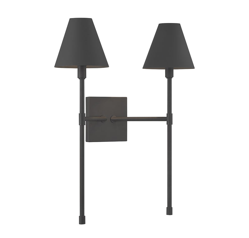 Two Light Wall Sconce<br /><span style="color:#4AB0CE;">Entrega: 4-10 dias en USA</span><br /><span style="color:#4AB0CE;font-size:60%;">PREGUNTE POR ENTREGA EN PANAMA</span><br />Collection: Jefferson<br />Finish: Matte Black