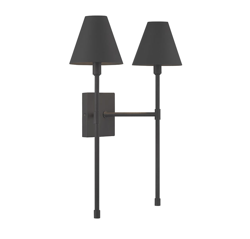 Two Light Wall Sconce<br /><span style="color:#4AB0CE;">Entrega: 4-10 dias en USA</span><br /><span style="color:#4AB0CE;font-size:60%;">PREGUNTE POR ENTREGA EN PANAMA</span><br />Collection: Jefferson<br />Finish: Matte Black