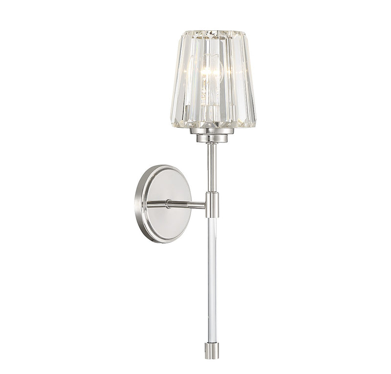 One Light Wall Sconce<br /><span style="color:#4AB0CE;">Entrega: 4-10 dias en USA</span><br /><span style="color:#4AB0CE;font-size:60%;">PREGUNTE POR ENTREGA EN PANAMA</span><br />Collection: Garnet<br />Finish: Polished Nickel