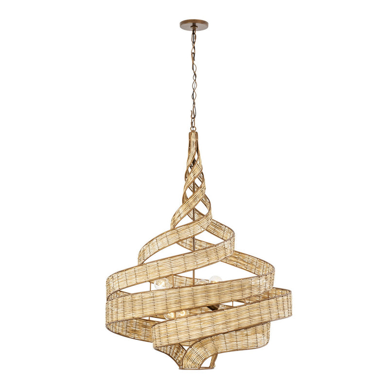 Six Light Pendant<br /><span style="color:#4AB0CE;">Entrega: 4-10 dias en USA</span><br /><span style="color:#4AB0CE;font-size:60%;">PREGUNTE POR ENTREGA EN PANAMA</span><br />Collection: Flow<br />Finish: Baguette/Natural Rattan