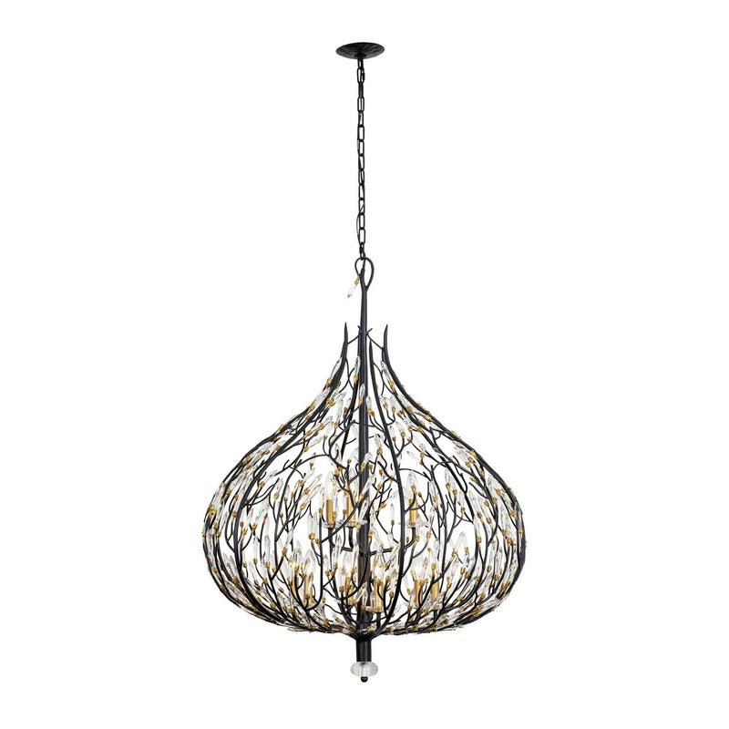 Varaluz - 271P09MBFG - Nine Light Pendant - Bask - Matte Black/French Gold