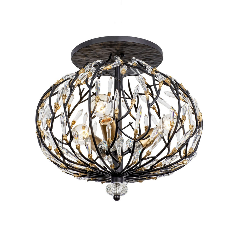 Three Light Semi-Flush Mount<br /><span style="color:#4AB0CE;">Entrega: 0-1 semanas en USA</span><br /><span style="color:#4AB0CE;font-size:60%;">PREGUNTE POR ENTREGA EN PANAMA</span><br />Collection: Bask<br />Finish: Matte Black/French Gold