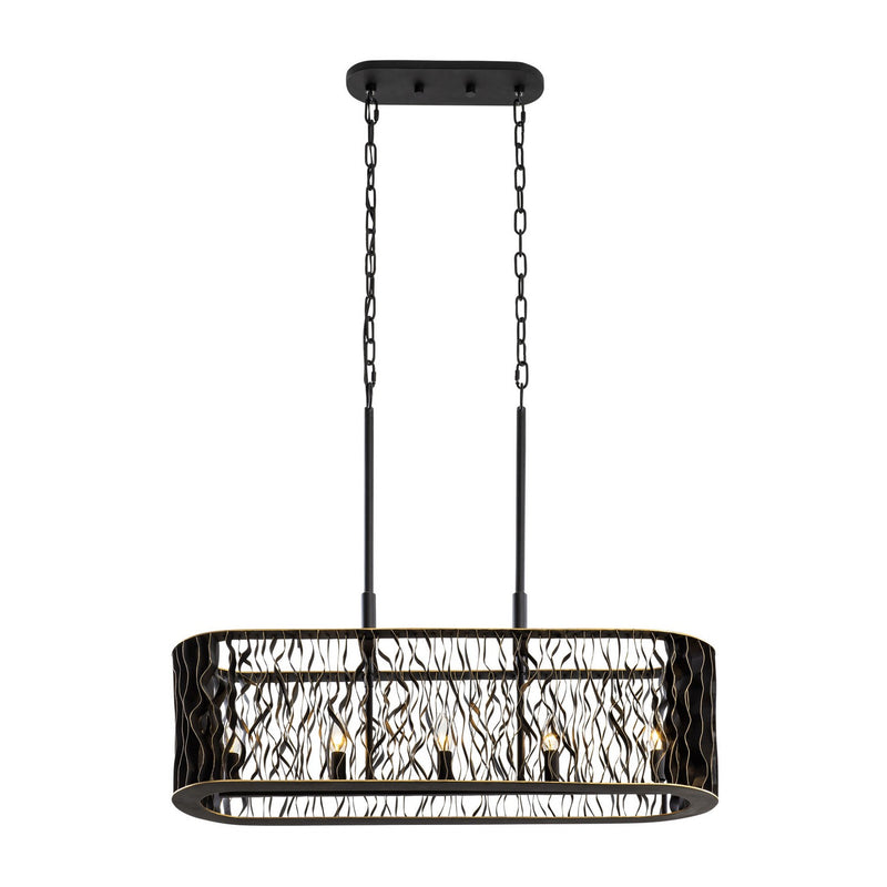 Five Light Linear Pendant<br /><span style="color:#4AB0CE;">Entrega: 4-10 dias en USA</span><br /><span style="color:#4AB0CE;font-size:60%;">PREGUNTE POR ENTREGA EN PANAMA</span><br />Collection: Estela<br />Finish: Matte Black/French Gold