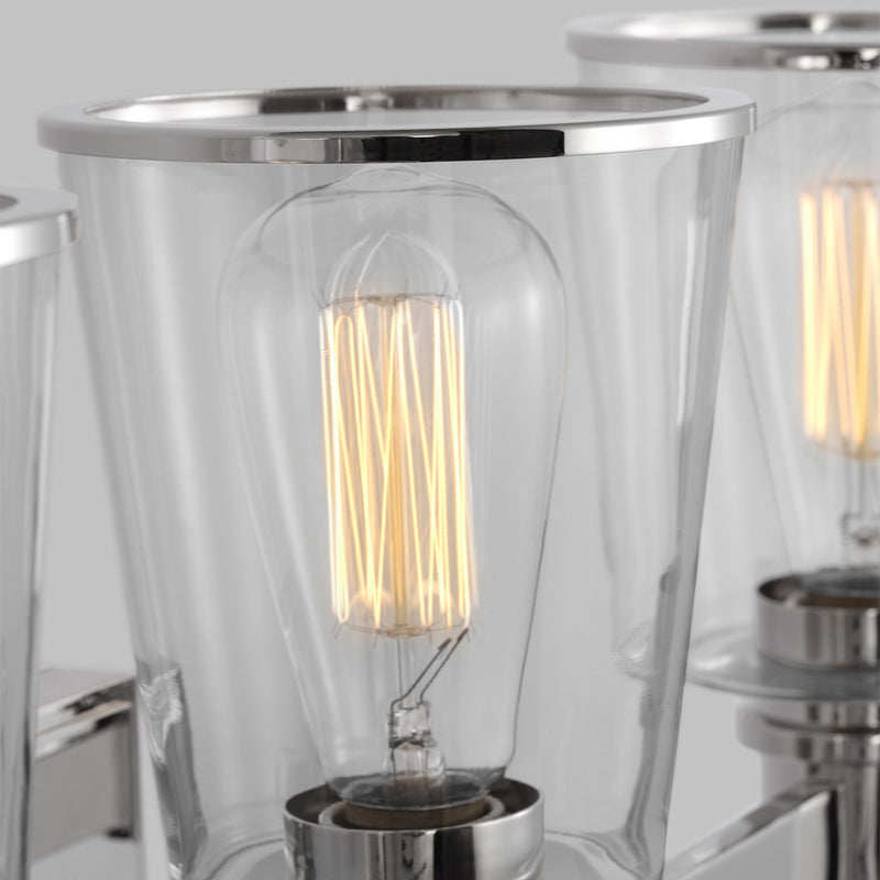 Three Light Bath Vanity<br /><span style="color:#4AB0CE;">Entrega: 4-10 dias en USA</span><br /><span style="color:#4AB0CE;font-size:60%;">PREGUNTE POR ENTREGA EN PANAMA</span><br />Collection: Alessa<br />Finish: Polished Nickel