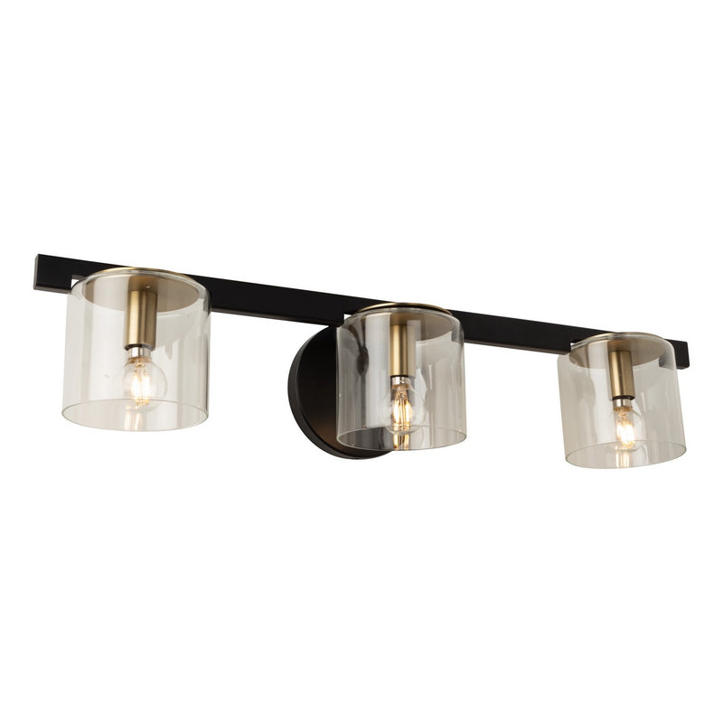 Three Light Vanity<br /><span style="color:#4AB0CE;">Entrega: 4-10 dias en USA</span><br /><span style="color:#4AB0CE;font-size:60%;">PREGUNTE POR ENTREGA EN PANAMA</span><br />Collection: Salinas<br />Finish: Black and Brass