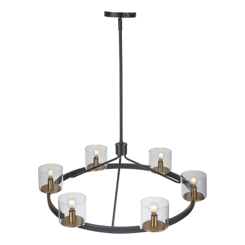 Six Light Chandelier<br /><span style="color:#4AB0CE;">Entrega: 4-10 dias en USA</span><br /><span style="color:#4AB0CE;font-size:60%;">PREGUNTE POR ENTREGA EN PANAMA</span><br />Collection: Salinas<br />Finish: Black and Brass