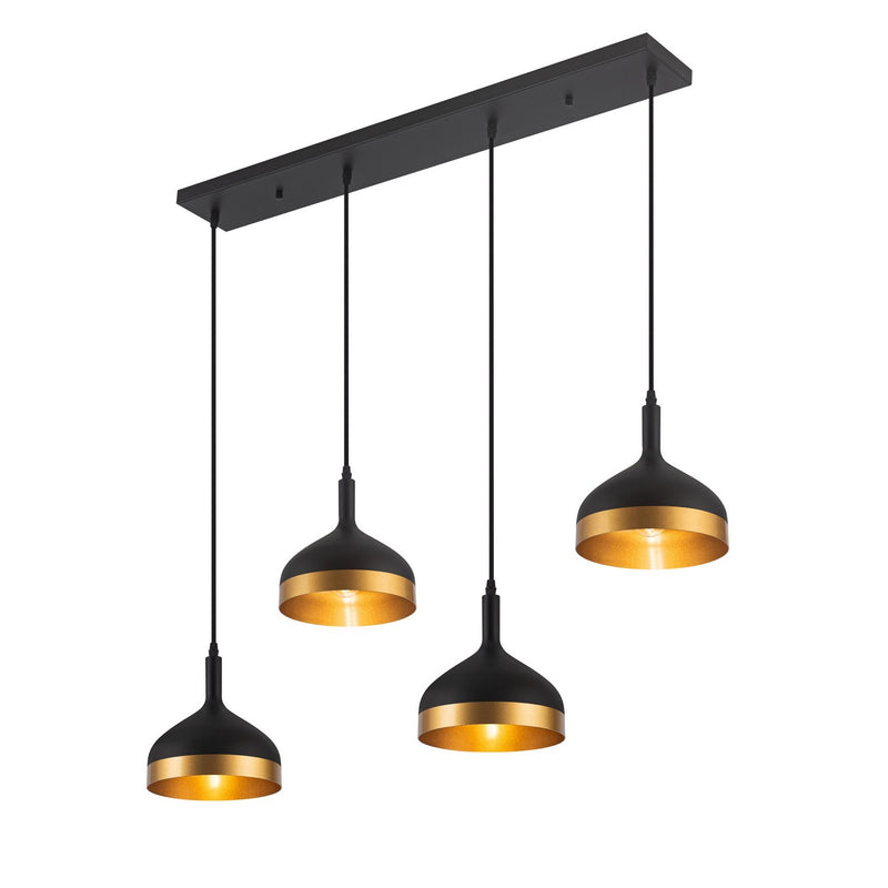 Four Light Island Pendant<br /><span style="color:#4AB0CE;">Entrega: 4-10 dias en USA</span><br /><span style="color:#4AB0CE;font-size:60%;">PREGUNTE POR ENTREGA EN PANAMA</span><br />Collection: Dash<br />Finish: Black & Gold