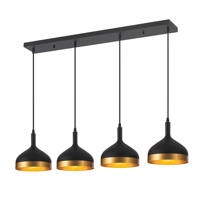 Four Light Island Pendant<br /><span style="color:#4AB0CE;">Entrega: 4-10 dias en USA</span><br /><span style="color:#4AB0CE;font-size:60%;">PREGUNTE POR ENTREGA EN PANAMA</span><br />Collection: Dash<br />Finish: Black & Gold