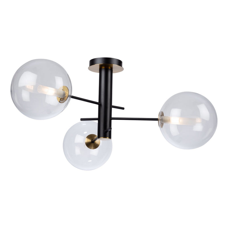 Three Light Semi-Flush Mount<br /><span style="color:#4AB0CE;">Entrega: 4-10 dias en USA</span><br /><span style="color:#4AB0CE;font-size:60%;">PREGUNTE POR ENTREGA EN PANAMA</span><br />Collection: Aurelia<br />Finish: Matte Black & Brass