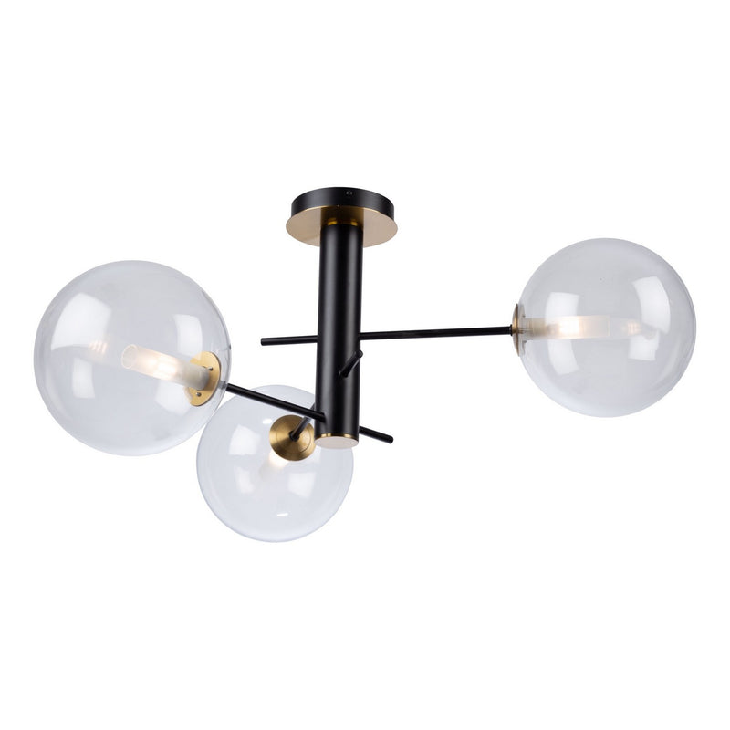 Three Light Semi-Flush Mount<br /><span style="color:#4AB0CE;">Entrega: 4-10 dias en USA</span><br /><span style="color:#4AB0CE;font-size:60%;">PREGUNTE POR ENTREGA EN PANAMA</span><br />Collection: Aurelia<br />Finish: Matte Black & Brass
