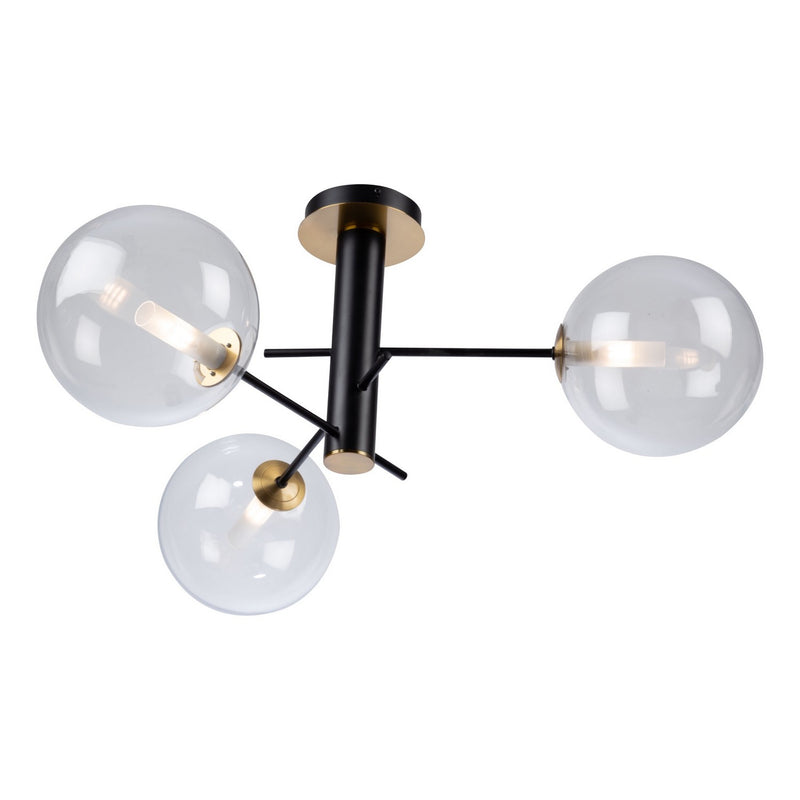 Three Light Semi-Flush Mount<br /><span style="color:#4AB0CE;">Entrega: 4-10 dias en USA</span><br /><span style="color:#4AB0CE;font-size:60%;">PREGUNTE POR ENTREGA EN PANAMA</span><br />Collection: Aurelia<br />Finish: Matte Black & Brass