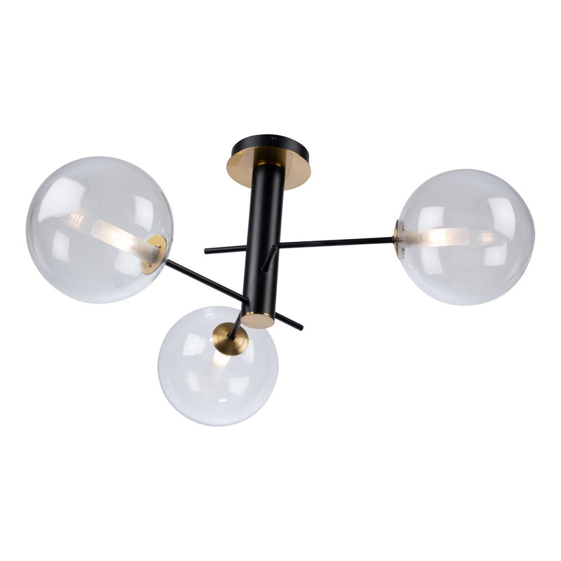 Three Light Semi-Flush Mount<br /><span style="color:#4AB0CE;">Entrega: 4-10 dias en USA</span><br /><span style="color:#4AB0CE;font-size:60%;">PREGUNTE POR ENTREGA EN PANAMA</span><br />Collection: Aurelia<br />Finish: Matte Black & Brass