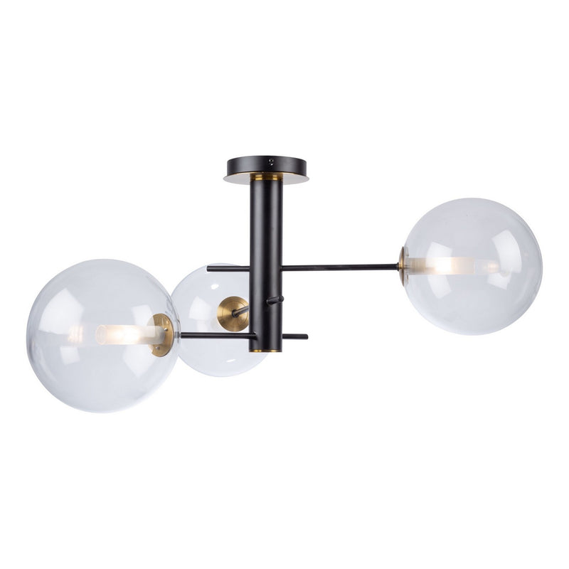 Three Light Semi-Flush Mount<br /><span style="color:#4AB0CE;">Entrega: 4-10 dias en USA</span><br /><span style="color:#4AB0CE;font-size:60%;">PREGUNTE POR ENTREGA EN PANAMA</span><br />Collection: Aurelia<br />Finish: Matte Black & Brass