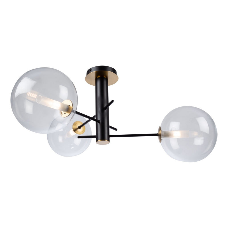 Three Light Semi-Flush Mount<br /><span style="color:#4AB0CE;">Entrega: 4-10 dias en USA</span><br /><span style="color:#4AB0CE;font-size:60%;">PREGUNTE POR ENTREGA EN PANAMA</span><br />Collection: Aurelia<br />Finish: Matte Black & Brass