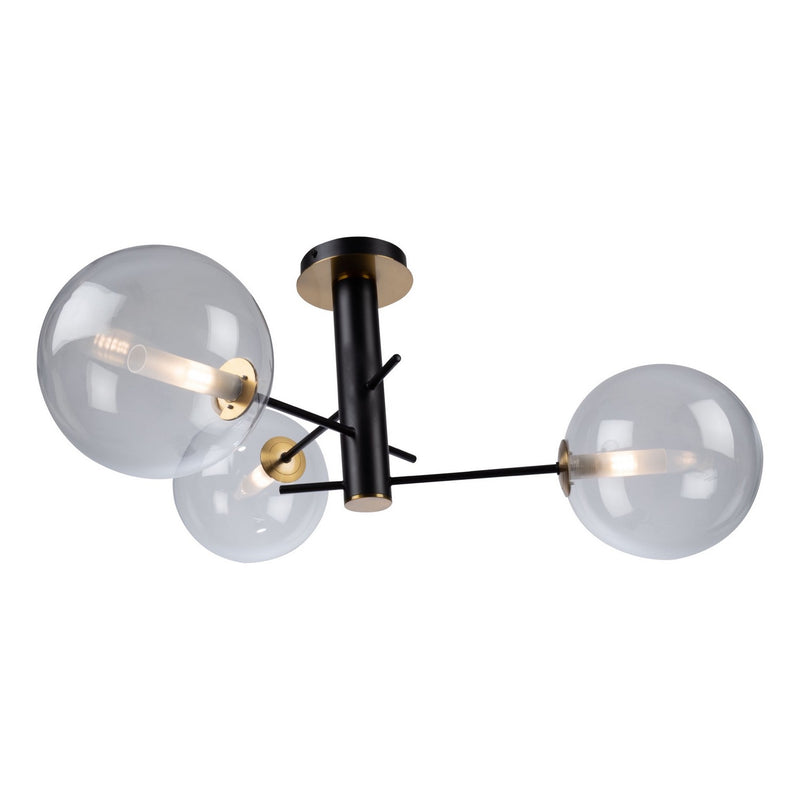 Three Light Semi-Flush Mount<br /><span style="color:#4AB0CE;">Entrega: 4-10 dias en USA</span><br /><span style="color:#4AB0CE;font-size:60%;">PREGUNTE POR ENTREGA EN PANAMA</span><br />Collection: Aurelia<br />Finish: Matte Black & Brass