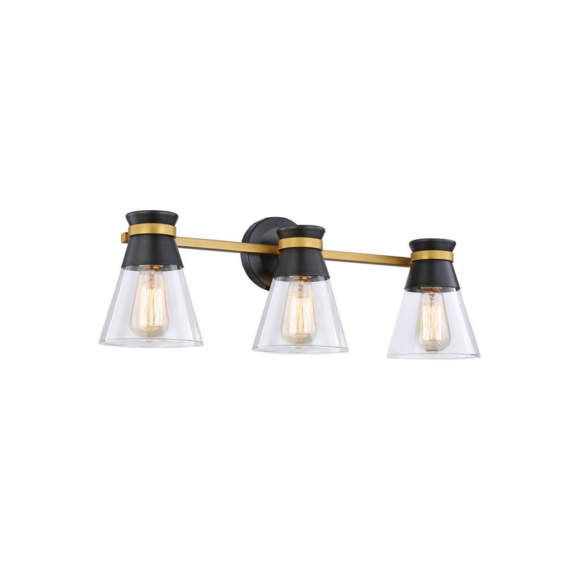 Three Light Vanity<br /><span style="color:#4AB0CE;">Entrega: 4-10 dias en USA</span><br /><span style="color:#4AB0CE;font-size:60%;">PREGUNTE POR ENTREGA EN PANAMA</span><br />Collection: Kanata<br />Finish: Black & Brushed Brass