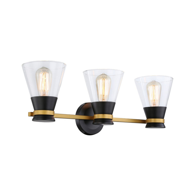 Three Light Vanity<br /><span style="color:#4AB0CE;">Entrega: 4-10 dias en USA</span><br /><span style="color:#4AB0CE;font-size:60%;">PREGUNTE POR ENTREGA EN PANAMA</span><br />Collection: Kanata<br />Finish: Black & Brushed Brass