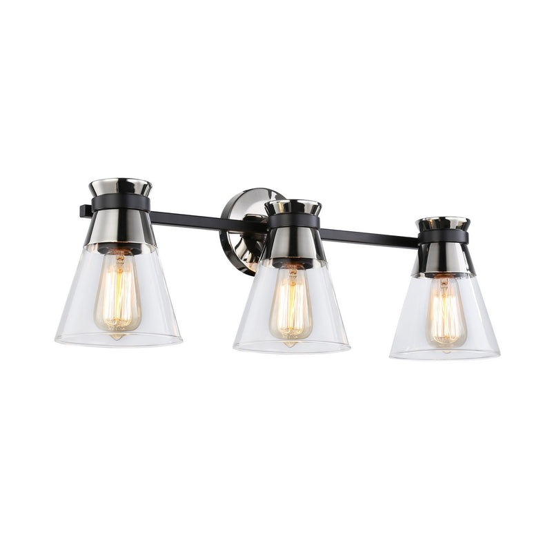 Three Light Vanity<br /><span style="color:#4AB0CE;">Entrega: 4-10 dias en USA</span><br /><span style="color:#4AB0CE;font-size:60%;">PREGUNTE POR ENTREGA EN PANAMA</span><br />Collection: Kanata<br />Finish: Black & Polished Nickel