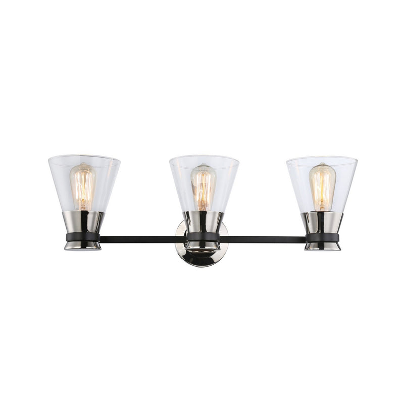 Three Light Vanity<br /><span style="color:#4AB0CE;">Entrega: 4-10 dias en USA</span><br /><span style="color:#4AB0CE;font-size:60%;">PREGUNTE POR ENTREGA EN PANAMA</span><br />Collection: Kanata<br />Finish: Black & Polished Nickel